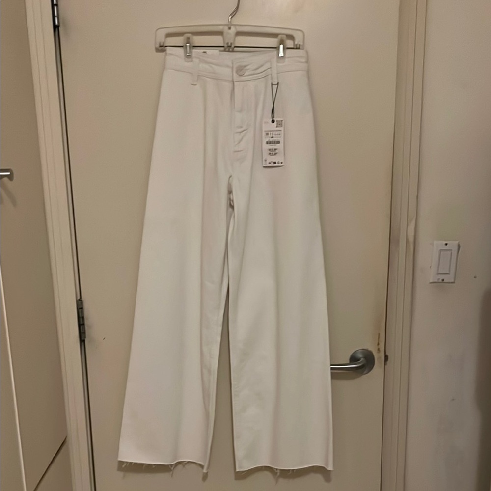Zara Marine White Wide-Leg Jeans
